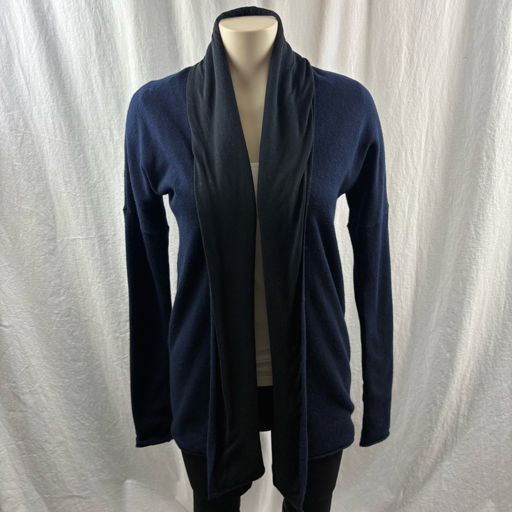 THEORY Salma Cozy Cashmere Jersey Lined Shawl Open Cardigan Two Tone S